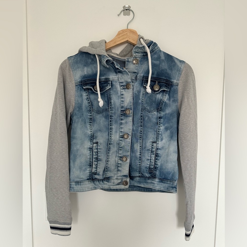 Short/cropped denim/fleece jacket - Picture 2 of 4